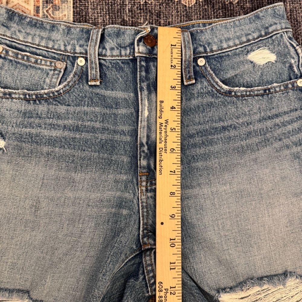 Madewell Relaxed Mid-Length Denim Shorts High-Waist Distressed Hem Women’s 26 - Picture 12 of 13